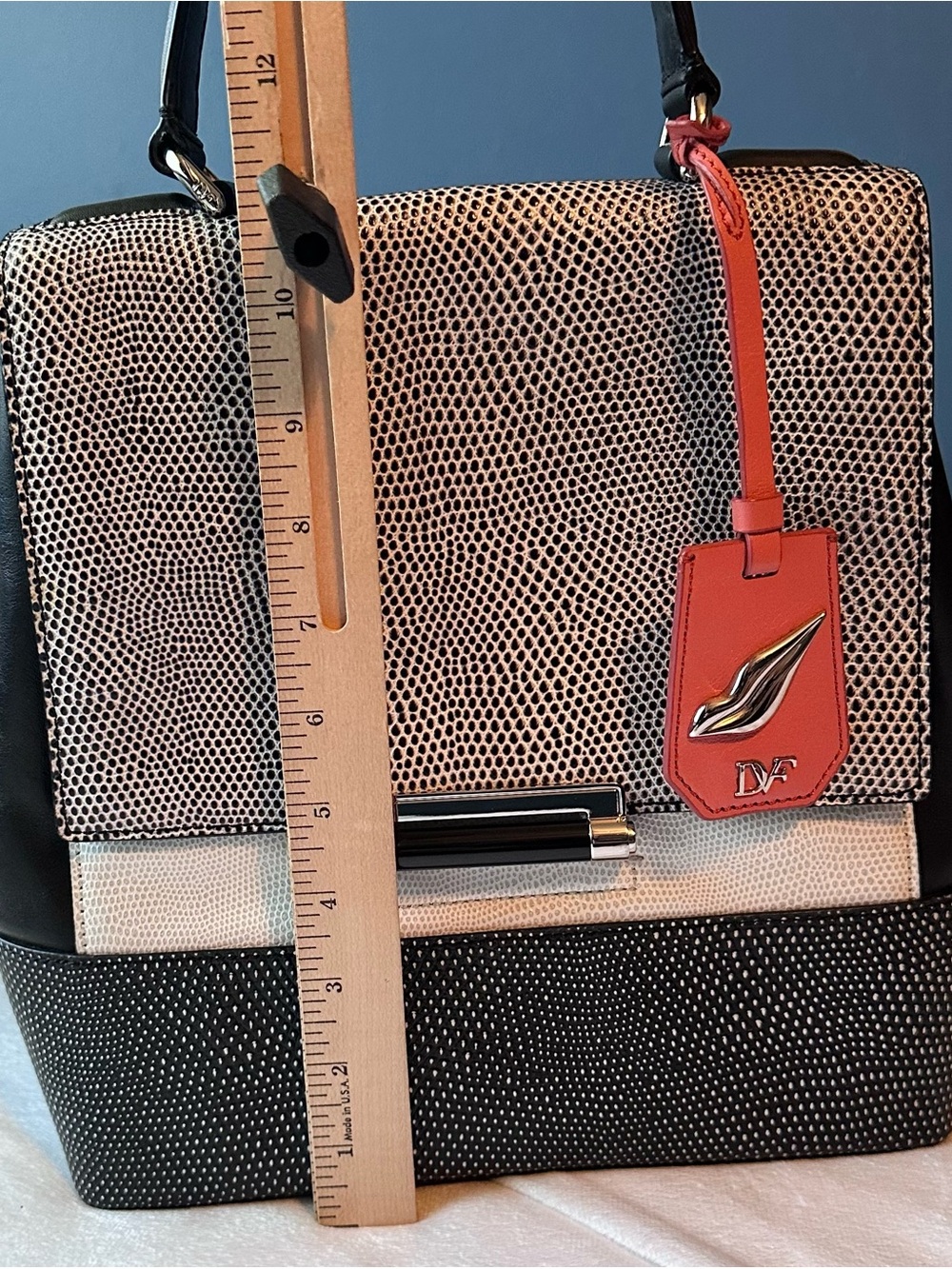 Diane Von Furstenberg Courier Purse Top Handle Tote Color block Lizard Designer - Picture 6 of 13